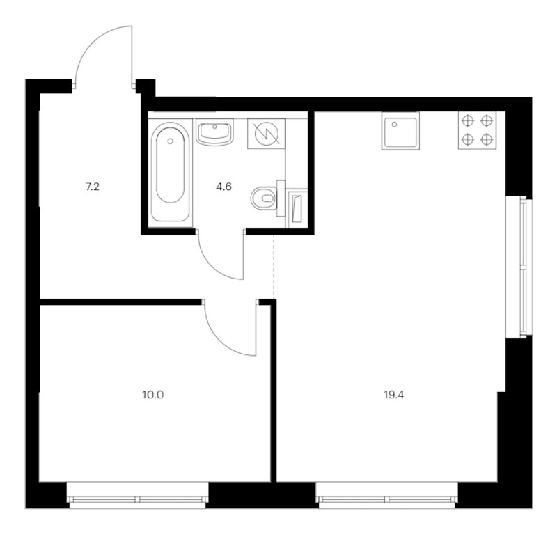 1-комнатная квартира 41.2 м², 1/12 эт., ЖК «Шкиперский 19»